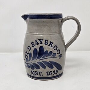Vtg‎ Westerwald salt glazed pottery handled pitcher "OLD SAYBROOK" signed